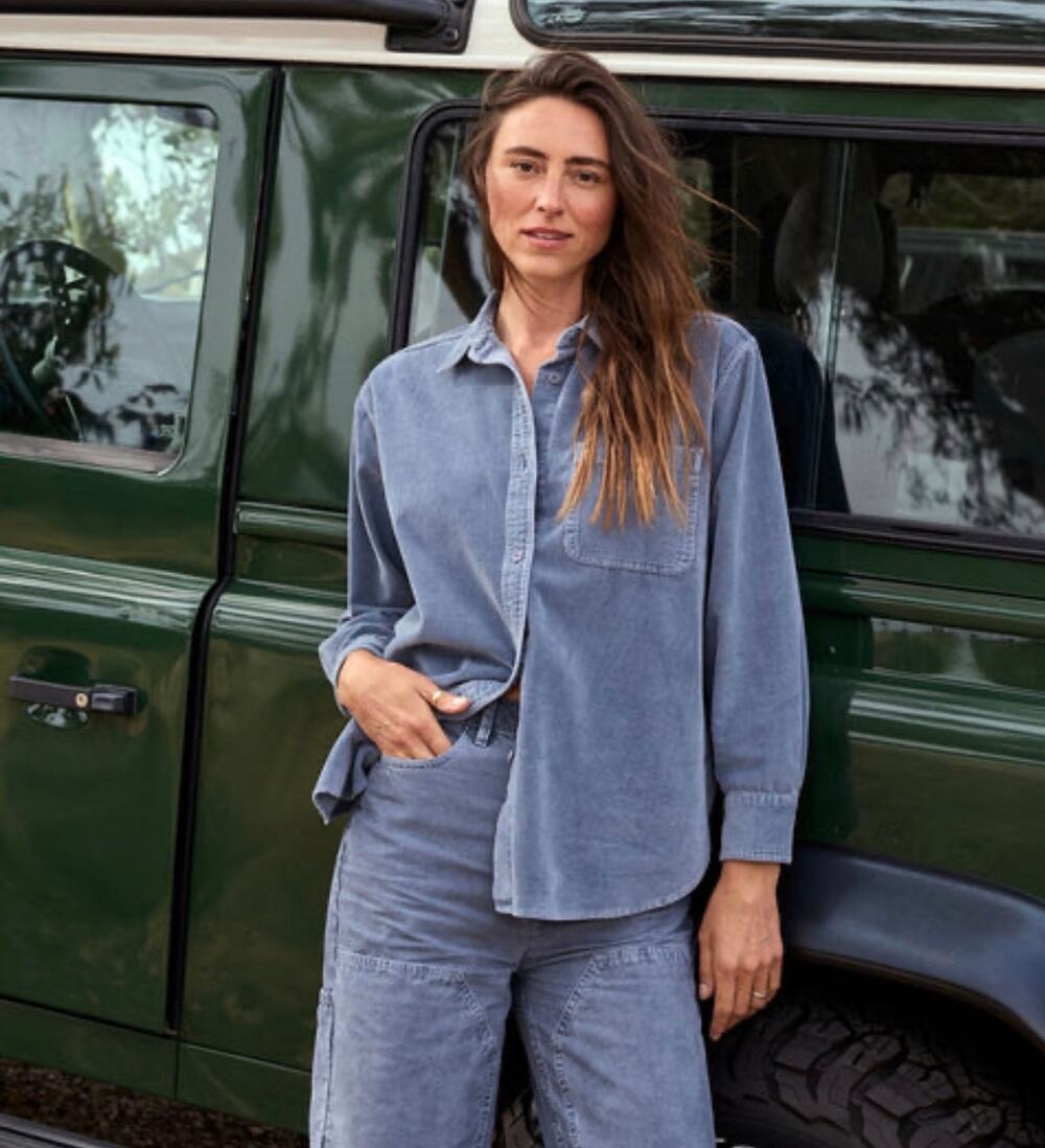 NWT Outerknown The Cord Weekend Shirt Blue Organic Cotton Women's Size Large